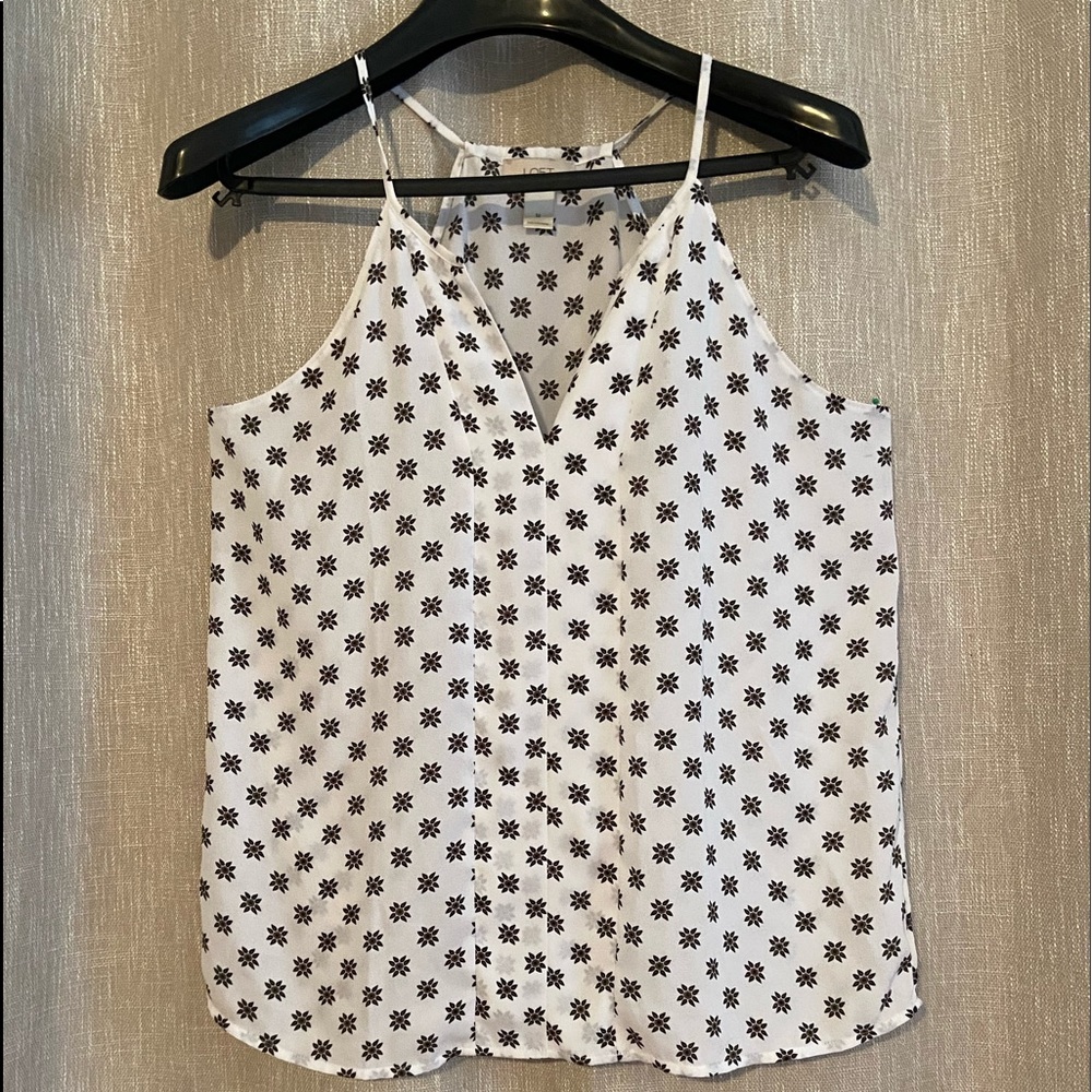 Camisole, white w/ black & sage flower graphic, M